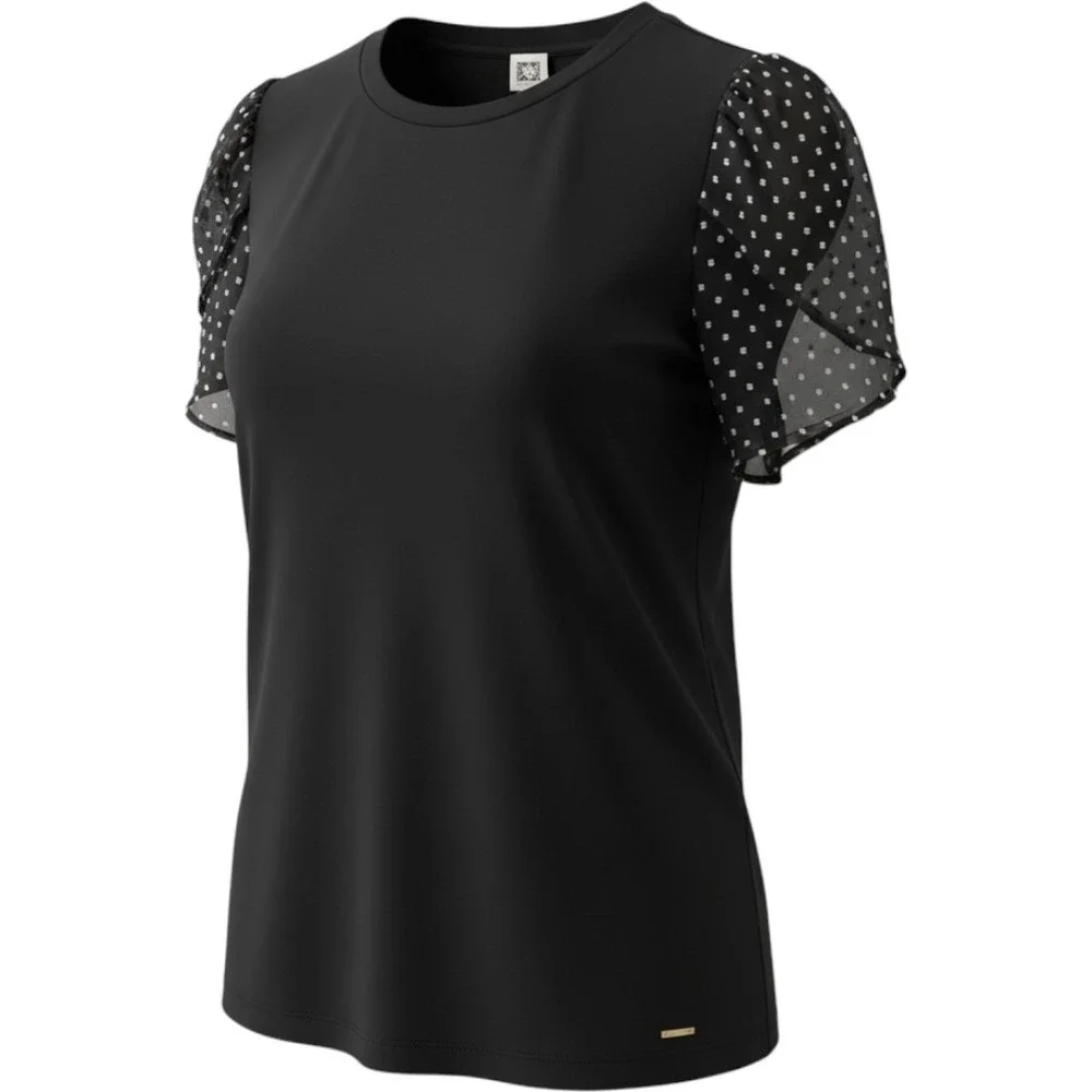 Anne Klein Flutter Sleeve Top Black Polka Dot Mesh Women 3X